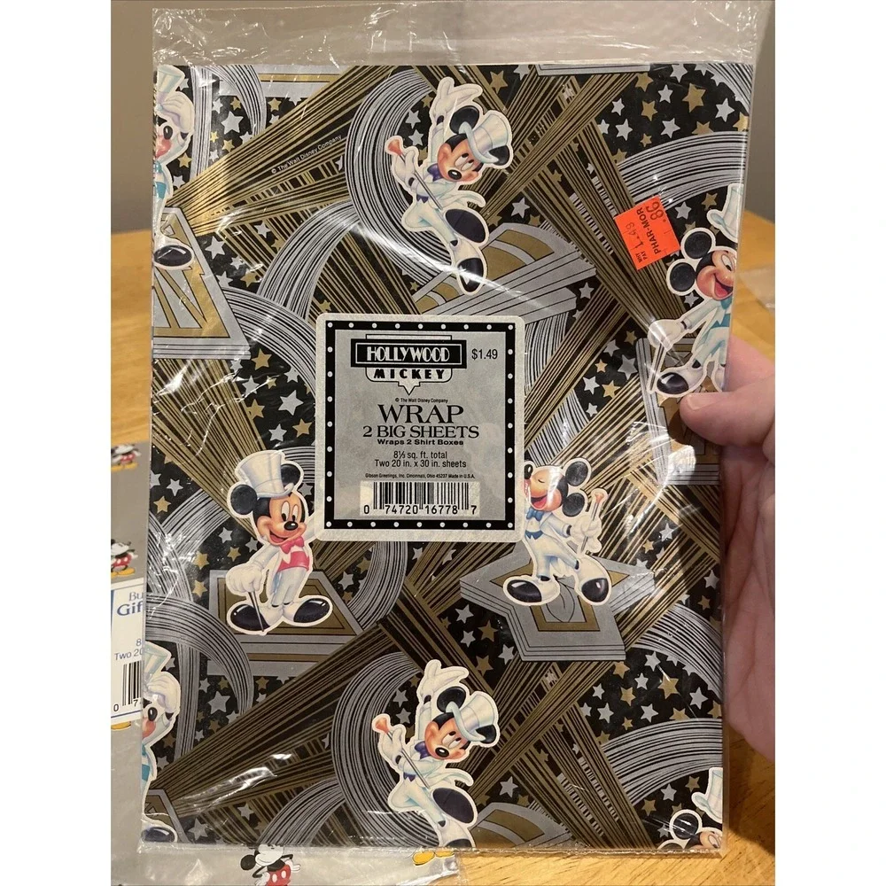 Vtg Disney Mickey Mouse Gift Wrap Sheet Hollywood Silver Blue Tissue Set 3pk‎